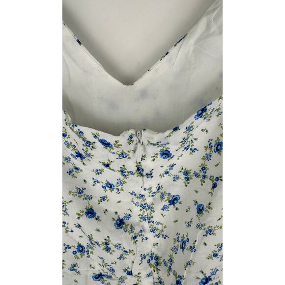 Aqua Womens Linen Blend Sleeveless Floral Print V Neck Romper SIze XL White Blue - Picture 7 of 11
